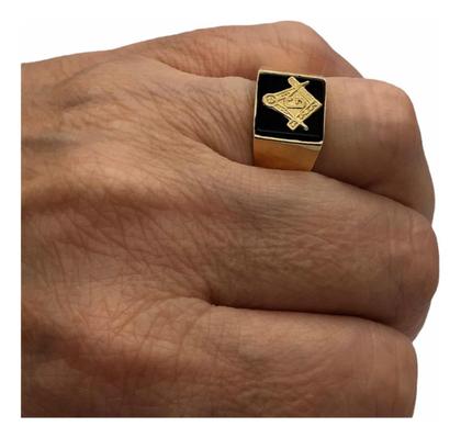 Imagem de Anel Ouro 18k Maçonaria Pedra Onix 1cm Maçon Feito A Mão K5