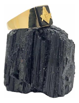 Imagem de Anel Ouro 18k Maçonaria Pedra Onix 1cm Maçon Feito A Mão K5