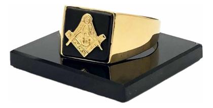 Imagem de Anel Ouro 18k Maçonaria Pedra Onix 1cm Maçon Feito A Mão K5