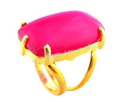Imagem de Anel Pedra Agata Rosa Natural Retangular Dourado Ajustavel