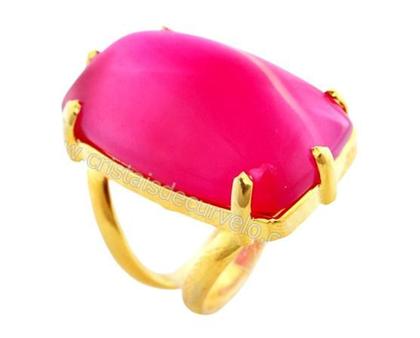 Imagem de Anel Pedra Agata Rosa Natural Retangular Dourado Ajustavel