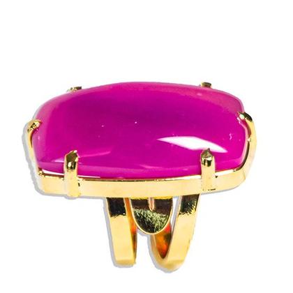 Imagem de Anel Pedra Agata Rosa Natural Retangular Dourado Ajustavel