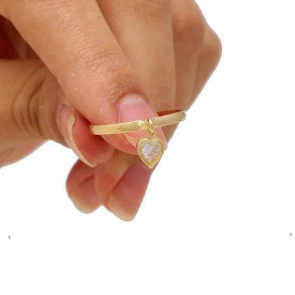 Imagem de Anel Pingente de Coração com Zirconia Folheado em Ouro 18K