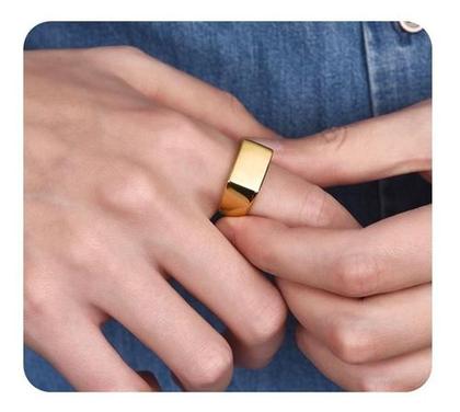 Imagem de Anel Punk Liso Ouro 18K Masculino Vintage Dourado Luxo Homem