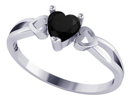 Imagem de Anel Pura Prata 925 Eterno Coração Black Onix - Exclusivo