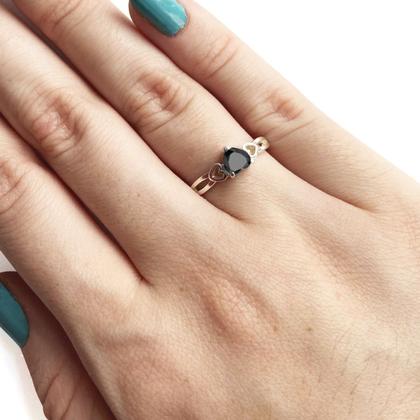 Imagem de Anel Pura Prata 925 Eterno Coração Black Onix - Exclusivo