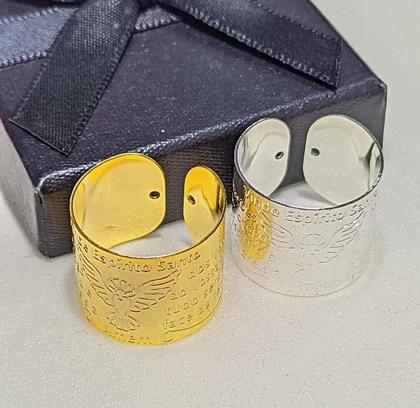 Imagem de Anel Regulável Ajustável Oração Divino Espírito Santo Pomba Banhado Folheado Ouro 18k Dourado Prata