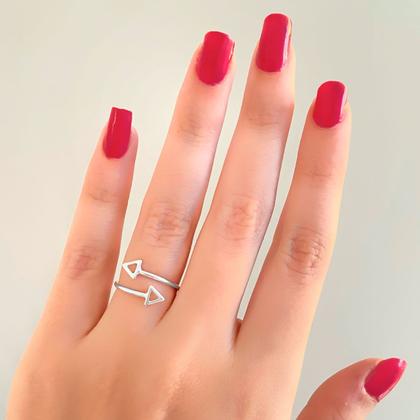 Imagem de Anel Regulável Triângulos Vazados Banhado a Prata