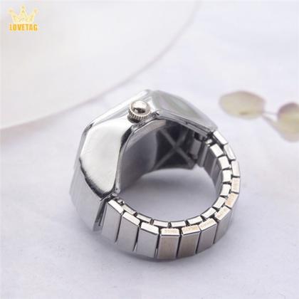 Imagem de Anel Relógio Feminino Com Pedras Quartzo Analógico Aço Inox