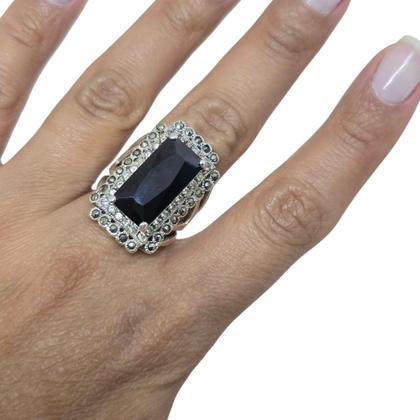 Imagem de Anel Retangular Com Onix, Zircônias E Marcassitas Preto - Aro 16