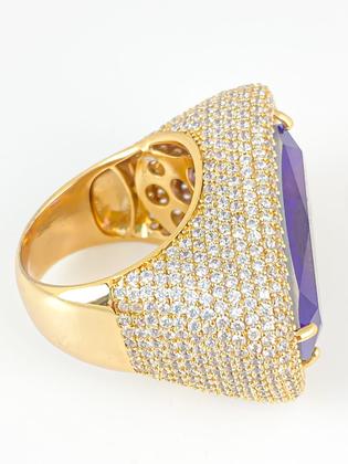 Imagem de Anel Retangulo Roxo Cravejado