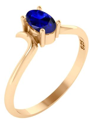 Anel Roma Solitário Prata 925 Dourada Ouro 18k - Safira - Tudo Prata Imagem de Anel Roma Solitário Prata 925 Dourada Ouro 18k - Safira