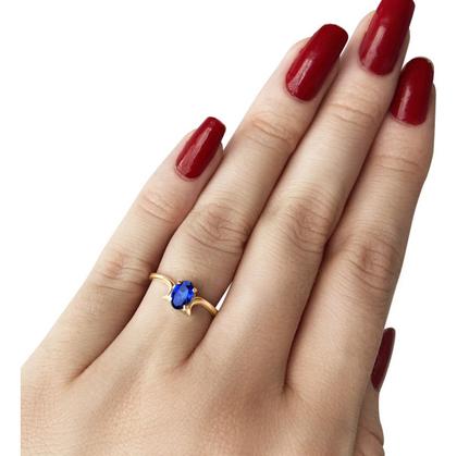 Anel Roma Solitário Prata 925 Dourada Ouro 18k - Safira - Tudo Prata Imagem de Anel Roma Solitário Prata 925 Dourada Ouro 18k - Safira