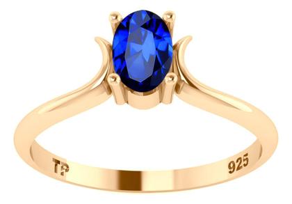 Anel Roma Solitário Prata 925 Dourada Ouro 18k - Safira - Tudo Prata Imagem de Anel Roma Solitário Prata 925 Dourada Ouro 18k - Safira