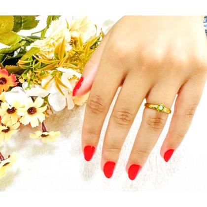 Imagem de Anel Solitário Pedra Verde Banhado Ouro 18k 2mm Noivos Casamento Casal Luxo
