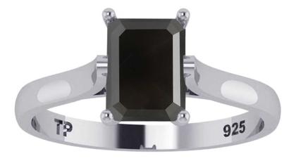 Imagem de Anel Solitário Prata 925 Retangular Onix - Exclusivo