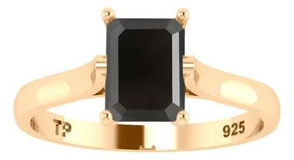 Imagem de Anel Solitário Retangular Prata 925 Dourada 18k - Black Ônix