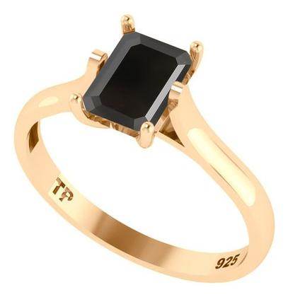Imagem de Anel Solitário Retangular Prata 925 Dourada 18k - Black Ônix