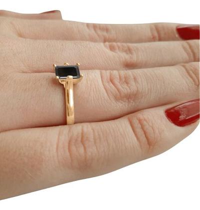 Imagem de Anel Solitário Retangular Prata 925 Dourada 18k - Black Ônix