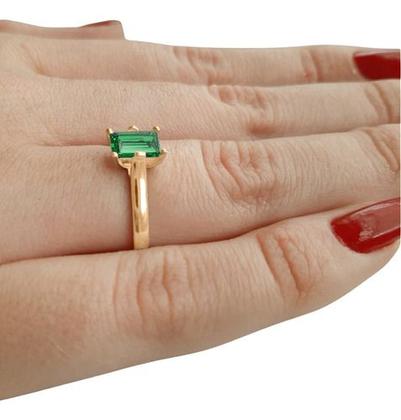 Imagem de Anel Solitário Retangular Prata 925 Dourada 18k - Esmeralda