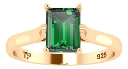 Imagem de Anel Solitário Retangular Prata 925 Dourada 18k - Esmeralda