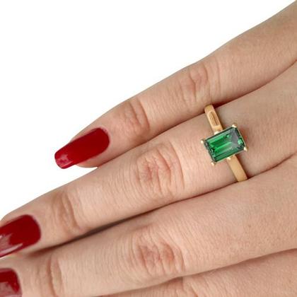 Imagem de Anel Solitário Retangular Prata 925 Dourada 18k - Esmeralda