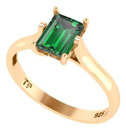 Imagem de Anel Solitário Retangular Prata 925 Dourada 18k - Esmeralda