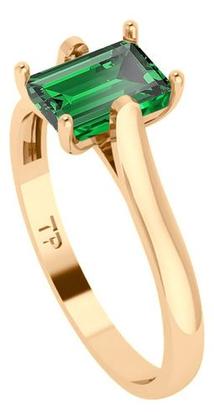 Imagem de Anel Solitário Retangular Prata 925 Dourada 18k - Esmeralda