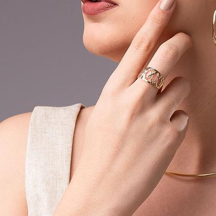 Imagem de Anel Três Cores Design Em X Folheado a Ouro 18k