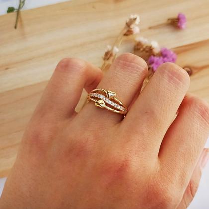 Imagem de Anel Três Fios com Coração e Fileira de Zircônia Softjoias Folheado em Ouro 18K