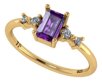 Imagem de Anel Viena Retangular Prata 925 Dourada 18k - Ametista