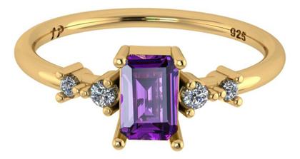 Imagem de Anel Viena Retangular Prata 925 Dourada 18k - Ametista