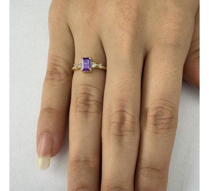 Imagem de Anel Viena Retangular Prata 925 Dourada 18k - Ametista