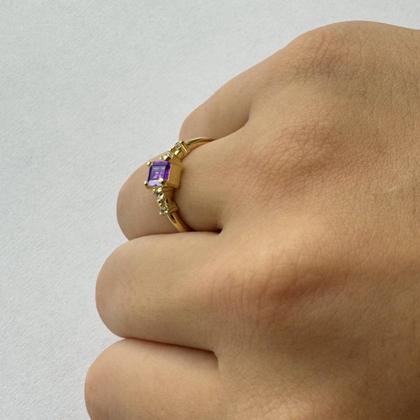 Imagem de Anel Viena Retangular Prata 925 Dourada 18k - Ametista
