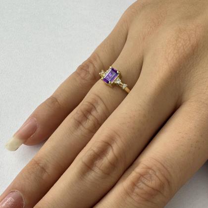 Imagem de Anel Viena Retangular Prata 925 Dourada 18k - Ametista