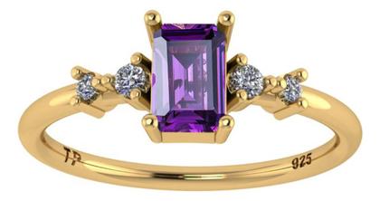 Imagem de Anel Viena Retangular Prata 925 Dourada 18k - Ametista