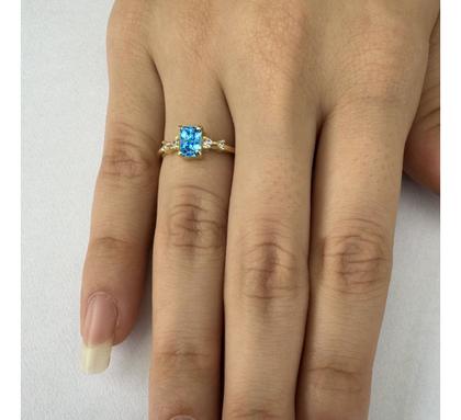 Imagem de Anel Viena Retangular Prata 925 Dourada 18k - Topázio Azul