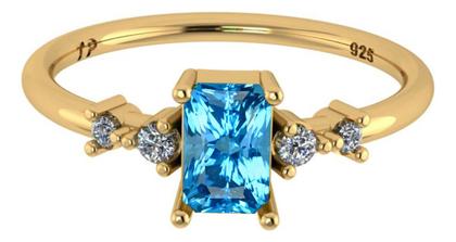 Imagem de Anel Viena Retangular Prata 925 Dourada 18k - Topázio Azul