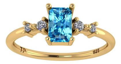 Imagem de Anel Viena Retangular Prata 925 Dourada 18k - Topázio Azul
