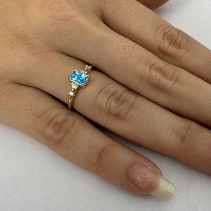 Imagem de Anel Viena Retangular Prata 925 Dourada 18k - Topázio Azul