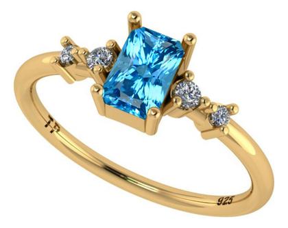 Imagem de Anel Viena Retangular Prata 925 Dourada 18k - Topázio Azul