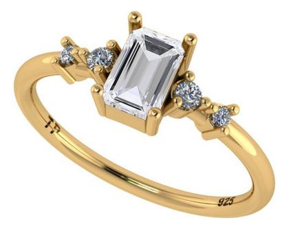 Imagem de Anel Viena Retangular Prata 925 Dourada 18k - Zircônia