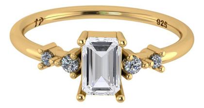 Imagem de Anel Viena Retangular Prata 925 Dourada 18k - Zircônia