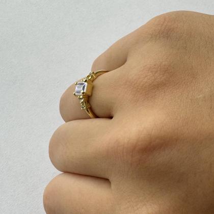 Imagem de Anel Viena Retangular Prata 925 Dourada 18k - Zircônia