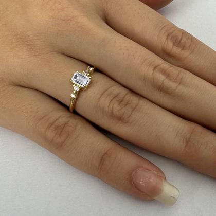 Imagem de Anel Viena Retangular Prata 925 Dourada 18k - Zircônia