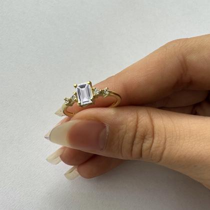 Imagem de Anel Viena Retangular Prata 925 Dourada 18k - Zircônia