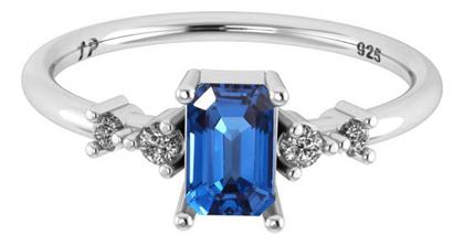 Imagem de Anel Viena Retangular Pura Prata 925 - Safira