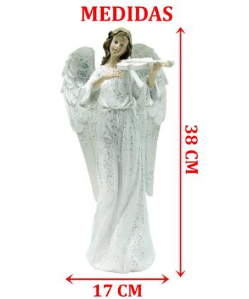 Anjo Decorativo Musico Violinista Branco Enfeite Resina 38cm - Gici Decor Imagem de Anjo Decorativo Musico Violinista Branco Enfeite Resina 38cm