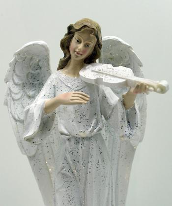 Anjo Decorativo Musico Violinista Branco Enfeite Resina 38cm - Gici Decor Imagem de Anjo Decorativo Musico Violinista Branco Enfeite Resina 38cm
