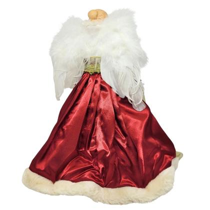 Imagem de Anjo Decorativo Natal Ponteira Árvore Seda Luxo Vermelho e Verde 30cm - Noel Decor